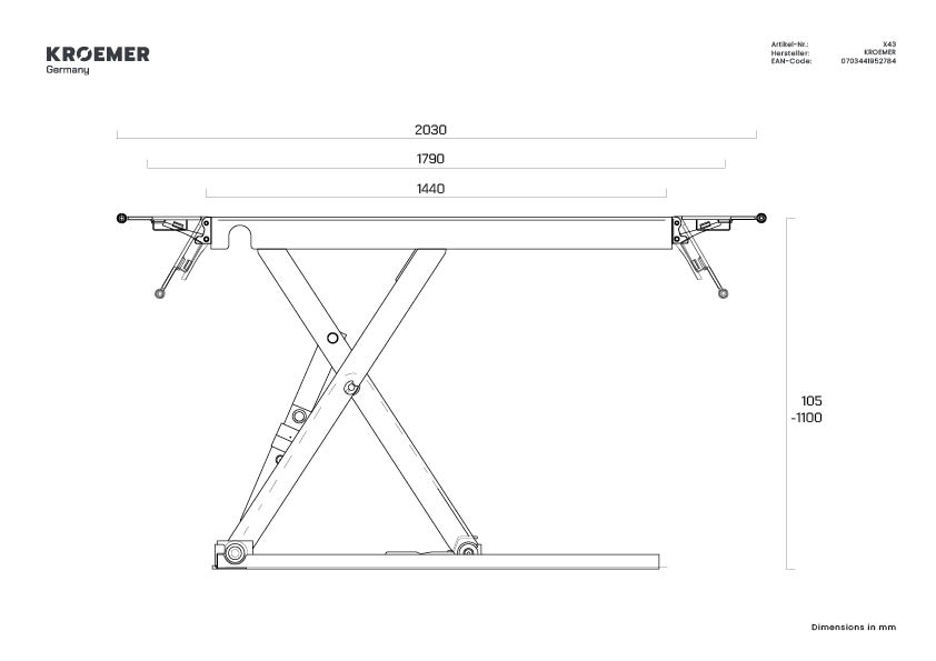 X43 Technische Zeichnung - Seitenansicht