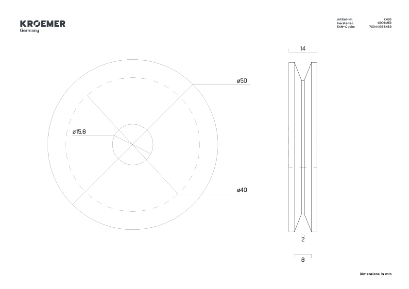 Technische Zeichnung X436 Umlenkrolle